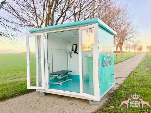 7x8ft Pod with a Bespoke conversion and Vinyl wrap in turquoise aged wood effect