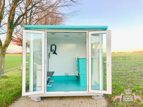 7x8ft Pod with a Bespoke conversion and Vinyl wrap in turquoise aged wood effect