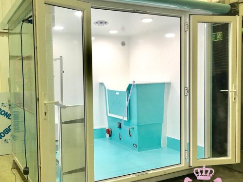 7x8ft Pod with a Bespoke conversion and Vinyl wrap in turquoise aged wood effect