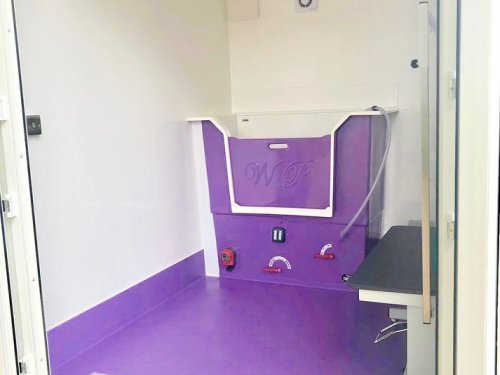 7ft wide, 8ft deep pod with a Bespoke conversion, stable door and table on wheels