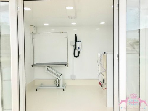 10x8 bespoke with black glazing frames, dog door and custom shelf