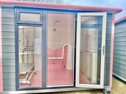 Pink pod with crates