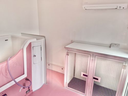 Pink pod with crates