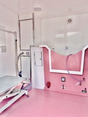 Pink pod with crates