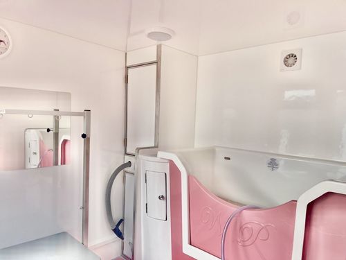Pink pod with crates