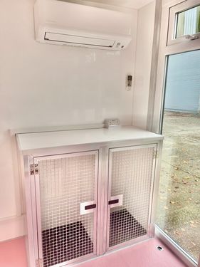Pink pod with crates