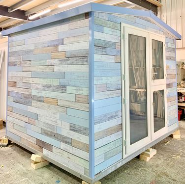 Turquoise pod pitched roof